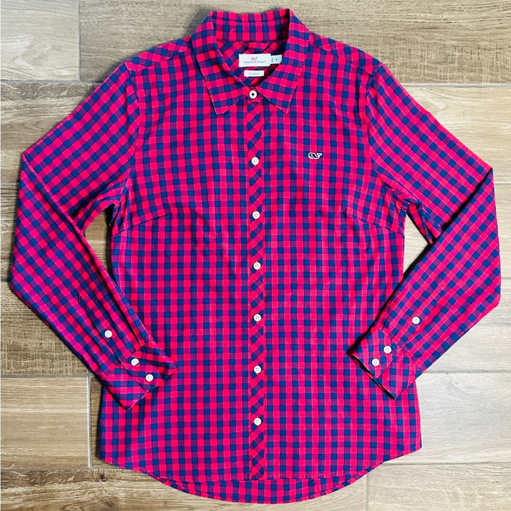 Vineyard Vines Bayview Poplin Shirt Classic Fit Gingham Women’s Size 6